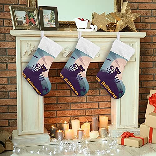 СИНЕСТУР вештерка Црна мачка Среќна Ноќта на вештерките Божиќни чорапи Големи Божиќни чорапи за камин елката скалила шини што висат