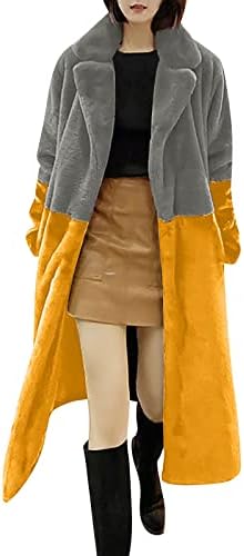 Foviguo Обични јакни за жени, клупски долги ракави елегантна јакна женски преголем зимски вклопување нејасна боја блок парка со џебови лапел