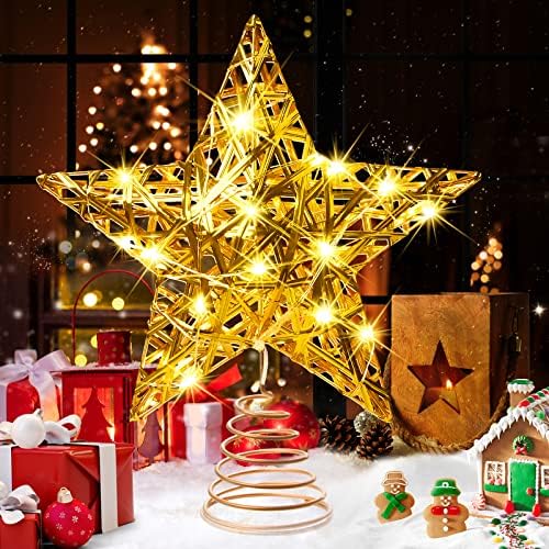 Топер со ѕвезди од новогодишна Елка Осветли Украси Од 3д Ѕвездени Дрвја Со 20 Светилки Стринг Светла За Декорација На Новогодишна Елка