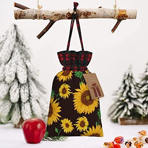 Божиќни Торби За Подароци Со Врвки Јапонски-Големи-Сончоглед-Цветни Биволи Карирани Чанти За Влечење Партијата Ги Фаворизира Чантите