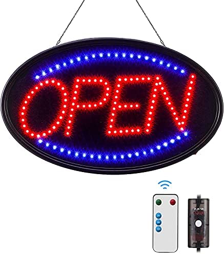 LED отворен знак, Fitnate Large 23x14 инчен бизнис отворен знак со далечински знак за електричен дисплеј, 2 режими трепкачки