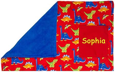 Стивен Josephозеф персонализирал диносаурус дино црвено и сино тема низ целиот ќебе за печатење дете со прилагодено име