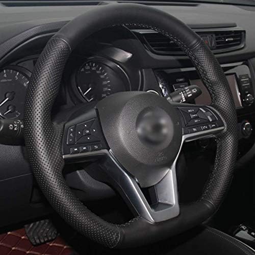 Loncky Car Custom Fit Oem Black Genuine Leather Leather Wheel Cover за Nissan Altima 2019-2022/ Rogue 2017 2018 2018 2019 2020/ Kicks Leaf 2018-2022/ Sentra Versa 2020-2022 Додатоци за додатоци Делови