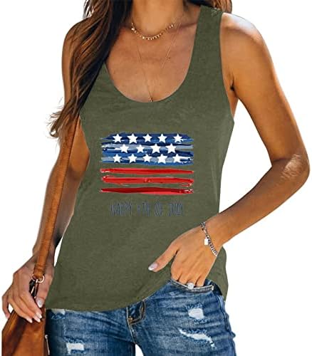 Среќен 4 -ти јули резервоар за врвови за жени Американско знаме кошула Симпатична буква печатена патриотска маичка летни врвови