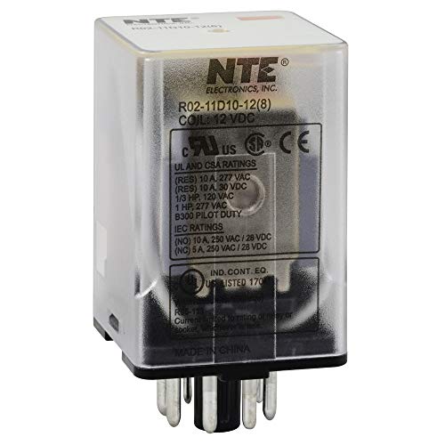 NTE Electronics R02-11D10 - 12 R02 Серија Општа Намена Multicontact Dc Реле, Dpdt Контакт Аранжман, 10 Засилувач, 8 Пински Октален