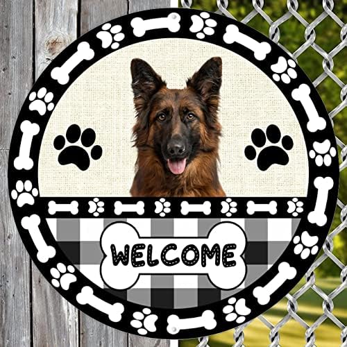 Гроздобер метален знак симпатично кученце куче добредојден знак плакета рустикална тркалезна метална сликарство знак плакета саркастичен