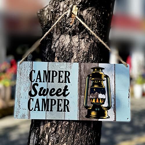 Селски стил на камп за камперски кампер сладок кампер дрвени знаци Смешно рустикално кампување виси wallиден плакета знак за