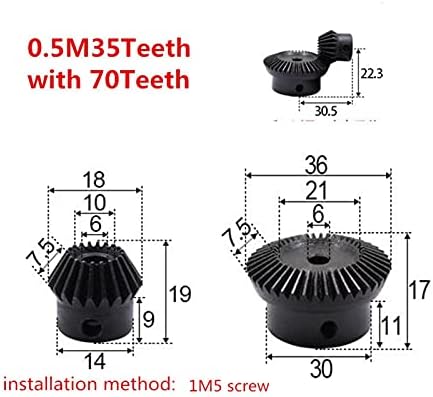 ЖЕНГГУИФАНГ ЗГФ-БР 1: 2 Закосена Опрема 0.5 Модул 35 Заби+70т Внатрешна Дупка 6мм 90 Степен Погон Комутација Челични Запчаници Завртка М5
