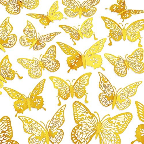 3д Декор На Ѕид Од Пеперутка, 48 Парчиња 4 Стилови 3 Големини, Отстранливи Налепници За Ѕид Од Пеперутка Златни Пеперутки За