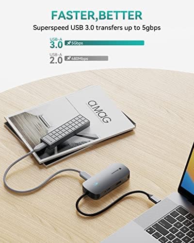USB C Docing Station, Yottamaster 5 во 1 USB C dongle со HDMI 4K, PD60W, USB3.0, USB C Hub MultiPort адаптер компатибилен за