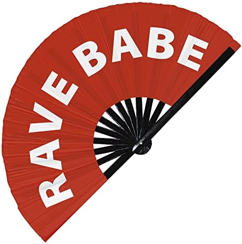 Рејв Бебе рака вентилатор преклопен бамбус коло рака вентилатор смешни замолчени сленг зборови изрази изјава подароци фестивал додатоци Рејв рачни