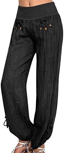Lcziwo Постелни панталони за жени плус големина на панталони со високи половини широки нозе лабави долги палацо панталони со џеб