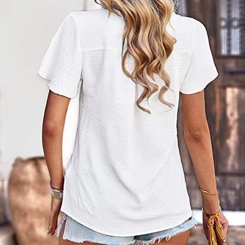 Женска модна маица со копче v вратот на вратот ги разгали врвовите на ракави лабави вклопени блузи цврсти бои обични кошули
