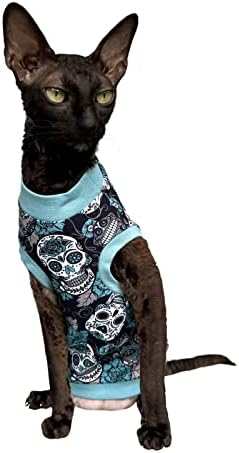 Тиркизни черепи на маицата на мачката на Котомода без влакна за мачка Сфинкс