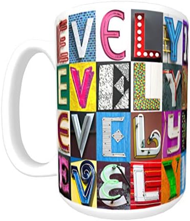 Кригла/чаша за кафе на Евелин - Користејќи фотографии од знаци букви - персонализирани