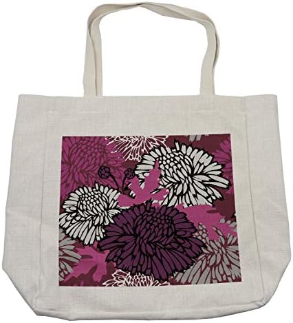 Торба за купување кесичка Амбесон Дахлија, цртање на големи цвеќиња на хризантема и пупки во нијанси на виолетова, еколошка торба за