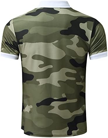 Ubst Zipper Polo кошули за мажи, лето камо печати тенок вклопена маица со кратки ракави, зип -вратот, деловен голф врвови за голф