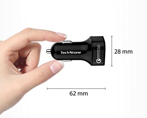TechStone Car Carger Dual USB во Adapter за брзо полнење со автомобил Брзо полнење 3.0 - Mini телефонски запалка 12V приклучок за iPhone