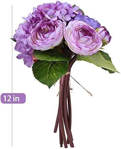 Фелис Уметности Вештачко Цвеќе Виолетова Букет 12 7 Главата Свила Чај Роза &засилувач; Хидрогени Букет За Свадба Невестински