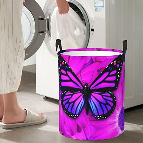 Виолетова Пеперутка И Печатење На Цвеќе Голема Корпа За Перење Со Рачка Склопувачка Водоотпорна Пречка За Перење За Спална Соба,Бања