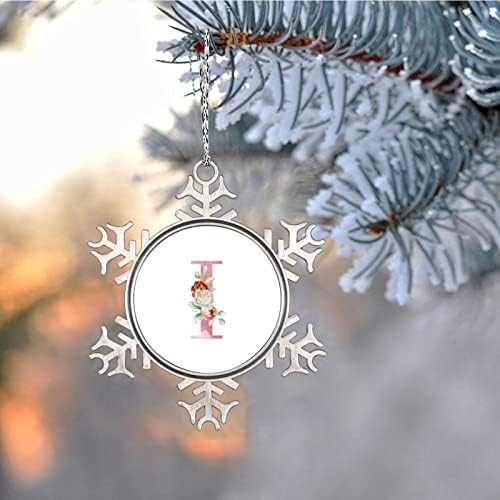 Монограм почетна буква I Снегулка украси розово писмо Пени цветни украси за новогодишни елки, персонализирани божиќни украси