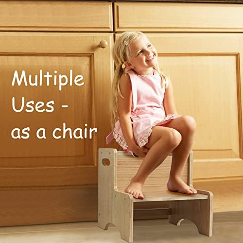 Дрво градско дете, столче за деца, дрвена природна столица за деца со два чекори со рачки, бонус не лизгачки влошки за безбедност, столче за