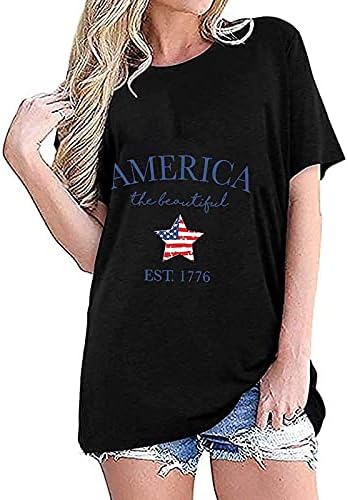 Американска маица со знаме за жени четврти јули патриотски кошули Starвезда Starесточни графички маички Меморијал Ден на кратки