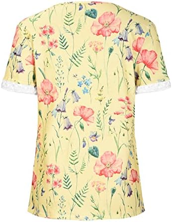 Женска летна маица врвна обична мода цветна печатена v врат кратки ракави маички врвови