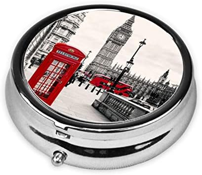 3 оддели Мала пилула кутија, црвена телефонска штанд во Лондон улица печатена тркалезна пилула, за чанта и џеб