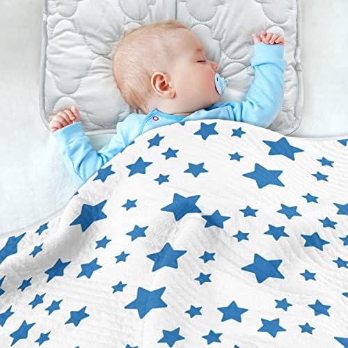 Памучно ќебе за сини starsвезди за новороденчиња, примање ќебе, лесен мек за леб за креветчиња за креветчиња, шетачи, расадници,