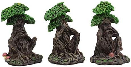 Еброс Викан Шумски дух Божество Види да се слушне без злобно зелено дрво, статуи сет од три 5,25 високи келтски неопагански украси