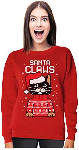 Дедо Мраз џемперки жени тинејџери девојки мачка грда божиќен џемпер стил
