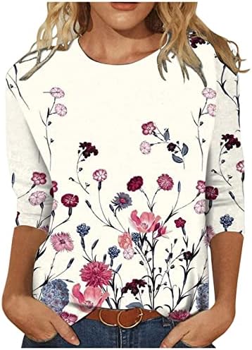Женски пролетни врвови модни печати околу вратот лабава обична маица со седум ракави врвна лесна блуза од туника 2023 година