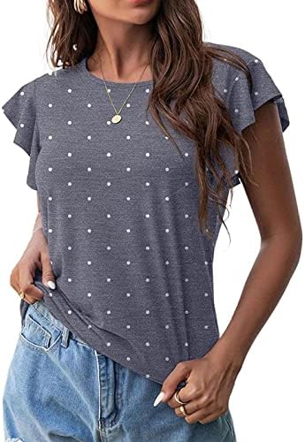 Дневна блуза за тинејџерска девојка есен лето руфла кратки ракави екипаж градиент графички блуза маица женски KW