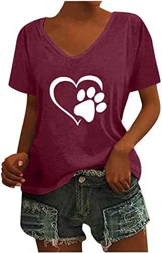 Куче шепа маица за печатење срце за жени за жени кратки ракави куче мама графички маички врвови на екипирање кошули