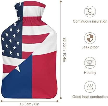 Американско и тексас државно знаме гума шише со топла вода со руно капаци нозе потопла торба за топла вода