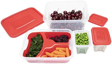 Умот Читателот Оброк Подготви Храна Складирање Пластични Контејнери Со Капаци, Отстранлив Оддел Делови Во собата на 8, Црвено