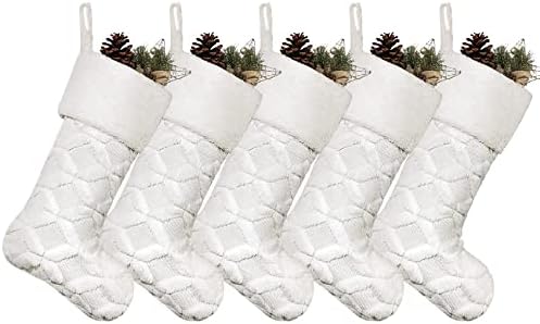 Caraknots Божиќни чорапи 5 пакувања големи божиќни чорапи Бели Божиќни чорапи за семејни деца луксузна Божиќна декорација за Божиќна празнична