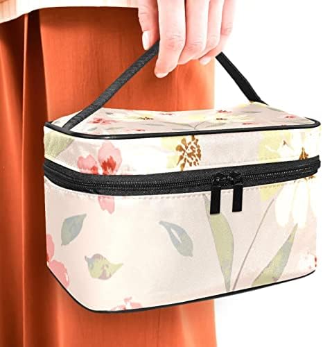 торба за Шминка за Патување јојоамој Со Преграда, Слатки Цвеќиња Цветно Жолто Розова Голема Козметичка Кутија Персонализирана Кутија