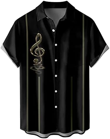 XXBR Хавајски боречки кошули за мажи, копче за кратки ракави надолу на врвови гроздобер музички принт летово летово летово алоха кошула