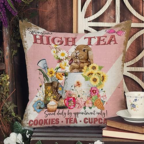 Велигденски зајачиња фрлаат покритие со перница Гроздобер романтично велигденски розов чај перница случај Исус декорација цветна перница