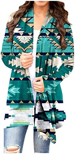 Женски миди шал кардиган гроздобер етнички печатење предни отворени кошули јакна со долги ракави лабави обични блузи врвови