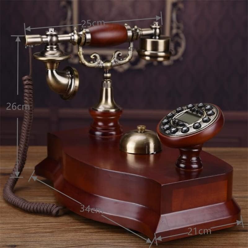 ZYKBB Антички фиксна телефонска механичка bellвоно пасторална ретро -канцеларија за внатрешни работи, цврсто дрво фиксно, сино задно осветлување+лична