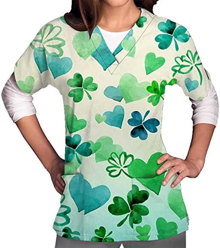 Блуза Со кратки Ракави Кошула За Девојки Летна Есенска Облека Мода V Вратот Графички Пилинг Маичка СО Џебови QM QM
