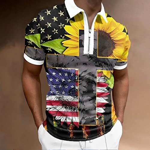 4 -ти јули маици за мажи Патриотски Полос кошули летни обични кратки ракави лабави вклопни патент до врвовите на знамето на САД