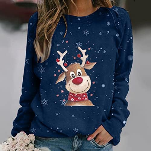 Женски грд Божиќен џемпер Смешно слатко ирваси принтрии кошули со долги ракави паѓаат новини х-ма-екипаки џемпери