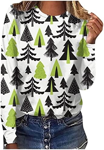 Женски графички џемпери o-вратот весели Божиќни маици топли гроздобер џемпери за пуловер за жени