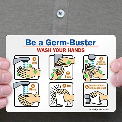 SmartSign „Биди микроб -бустер - измијте ги рацете“ етикета за миење на рацете | 3,5 x 5 ламинат винил налепница, пакет од 4