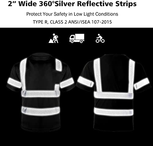 Безбедносни кошули за вендес за мажи 2 пакуваат висока видливост рефлектирачки Здраво на кратки ракави за работа црна