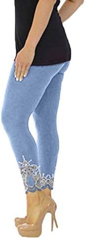 Jeanан хеланки за жени плус големина Пеперутка печатена тексас со висока половината јога панталони се протегаат Jeanан изгледаат